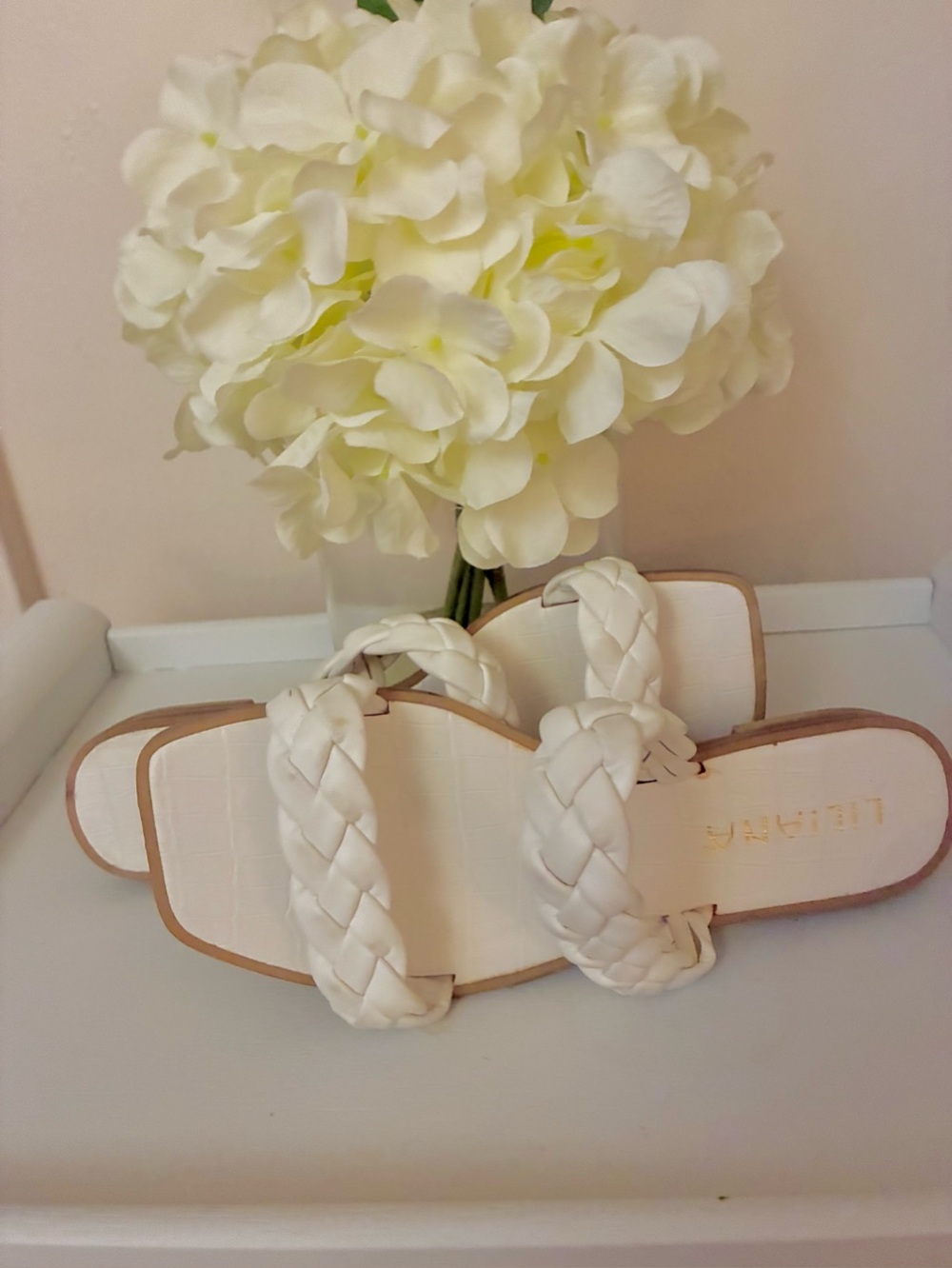 White Braided Double-Strap Slide Sandals